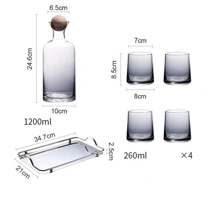 Crystal Glass Bottle With Four Cups & Tray