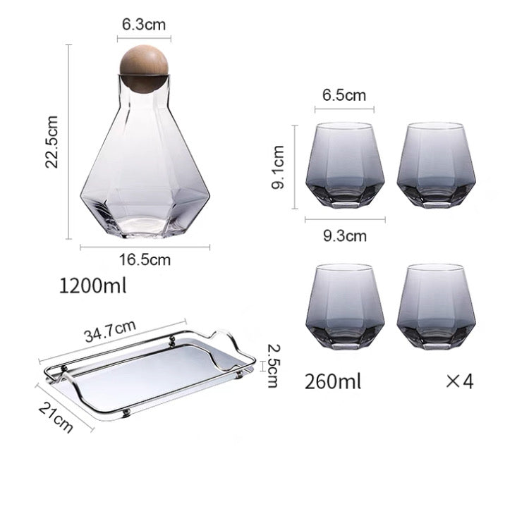 Crystal Glass Bottle With Four Cups & Tray