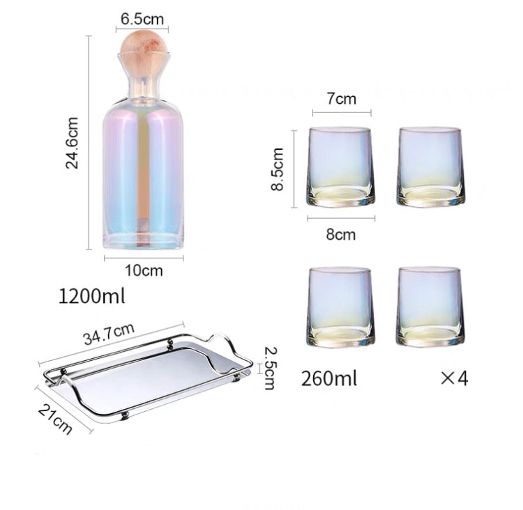 Crystal Glass Bottle With Four Cups & Tray