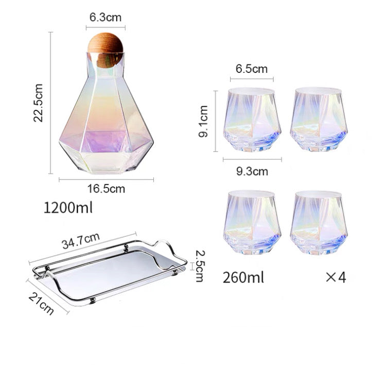 Crystal Glass Bottle With Four Cups & Tray