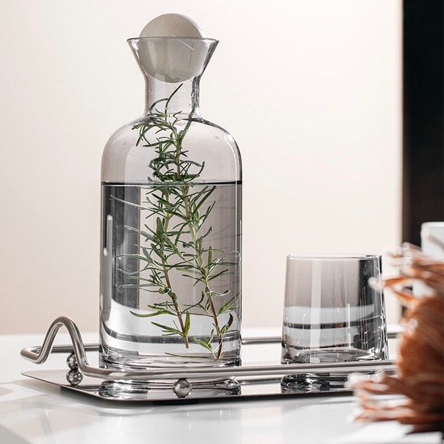 Crystal Glass Bottle With Four Cups & Tray