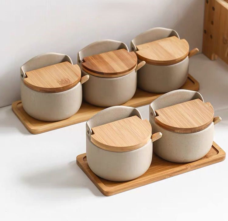 Ceramic Seasoning Jar Set With a Tray