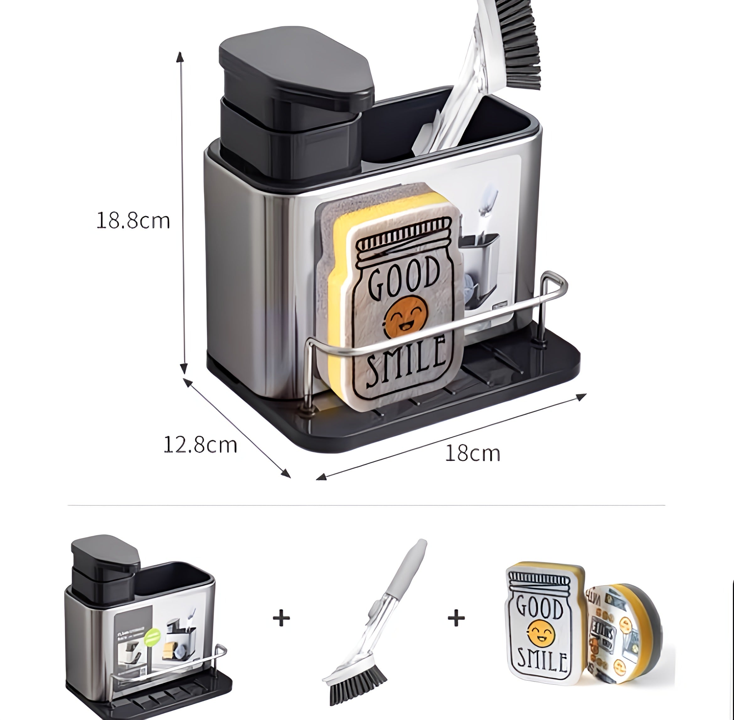 Kitchen Soap Dispenser + Cleaning Brush + Sponge